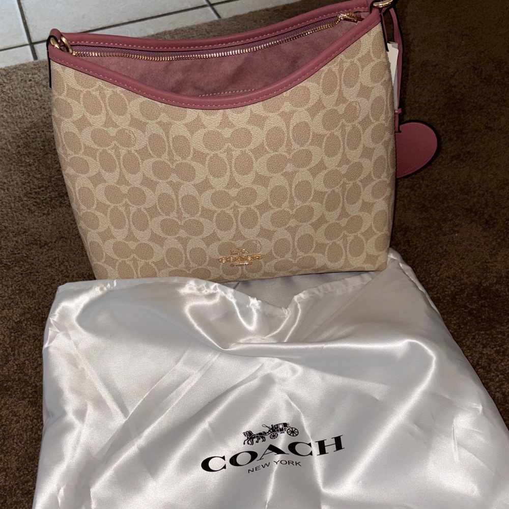 Coach Canvas Shoulder Bag with Pink Trim